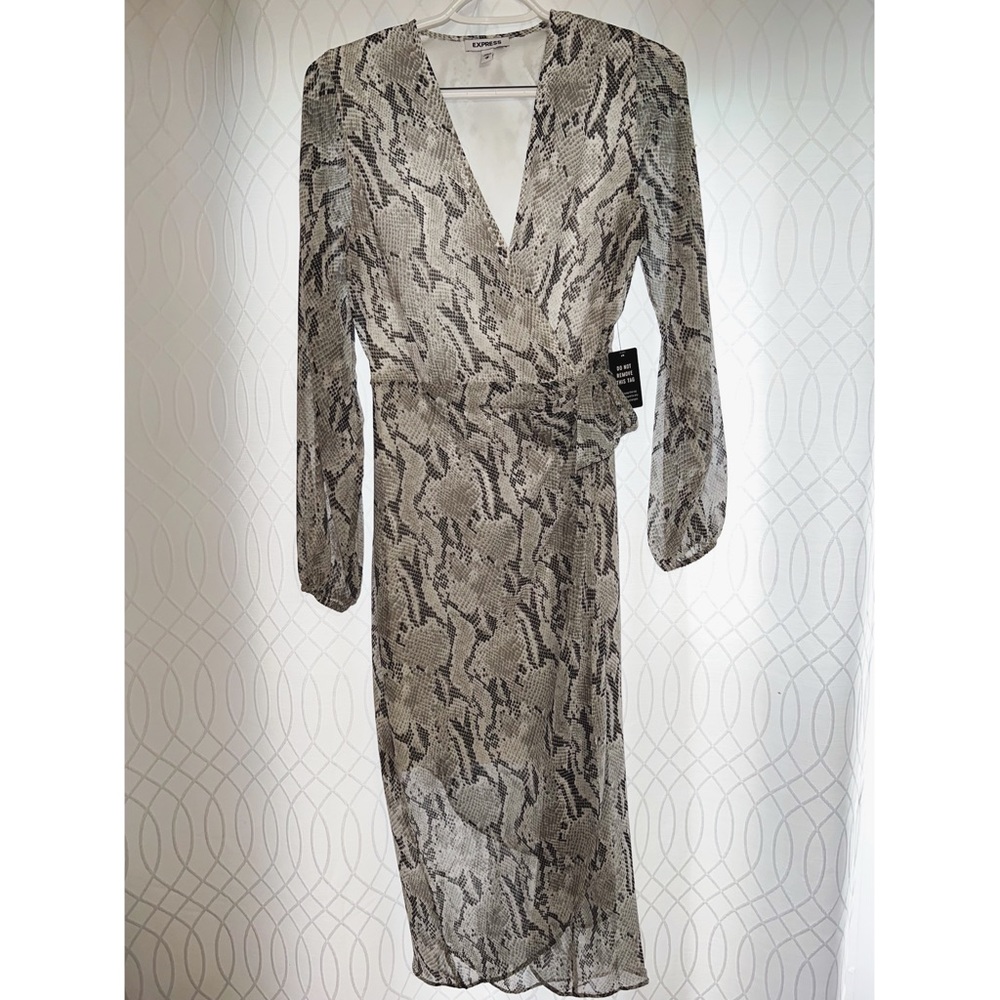 Express black and white sheer midi knot dress